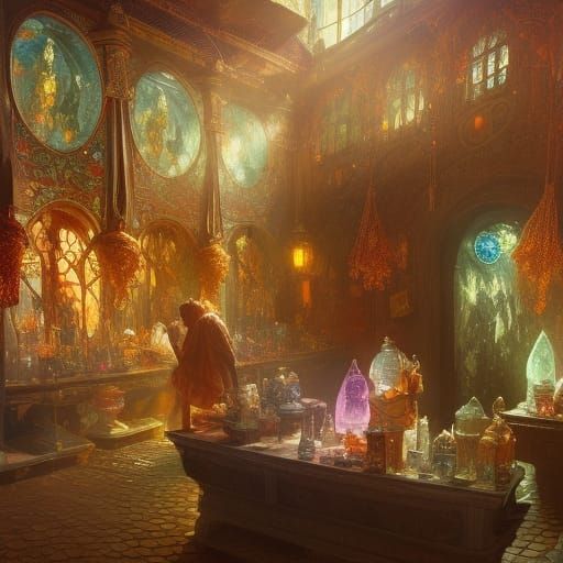 Intricate Crystal Shop of a Great Wizard