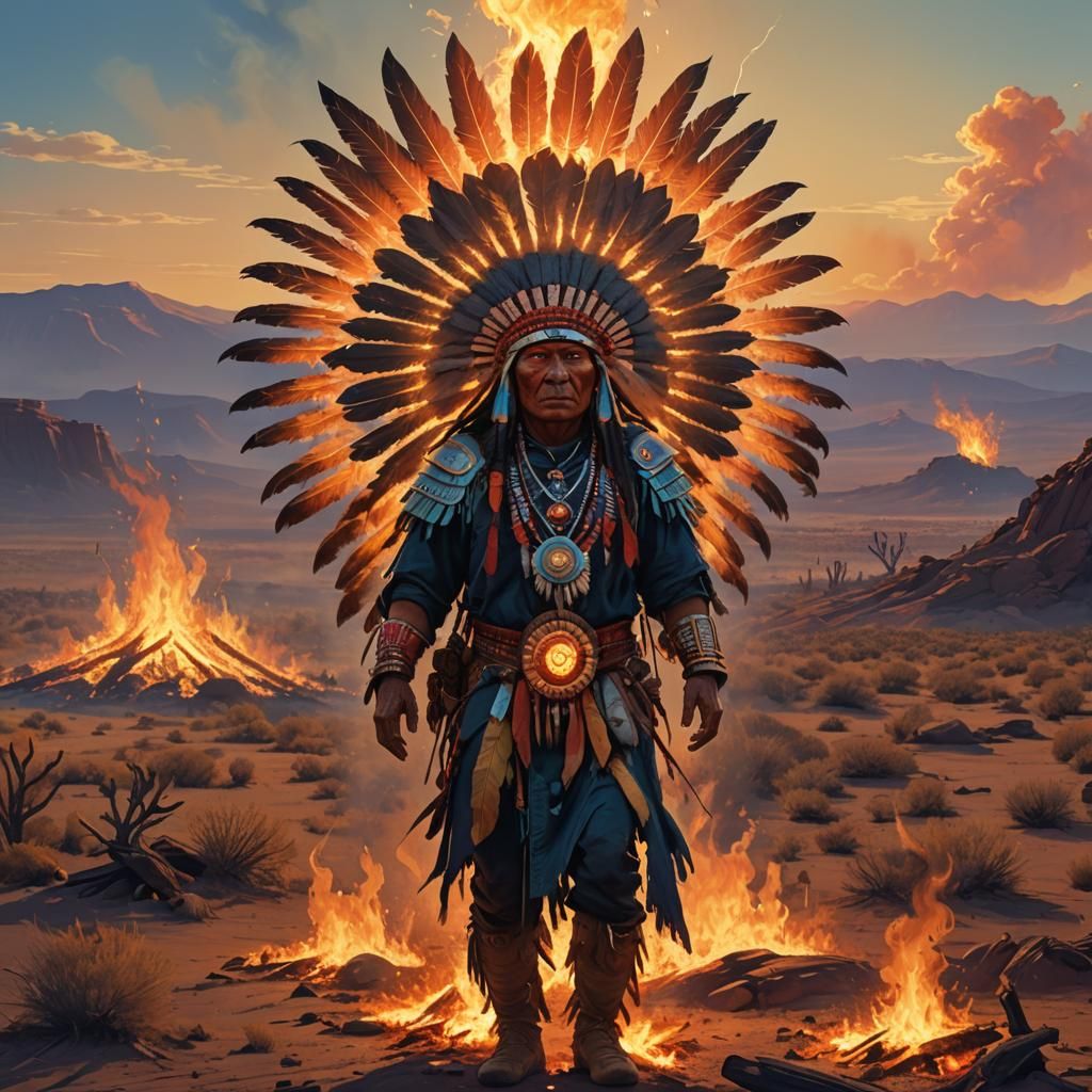 Native American Fire God in Fantasy Art Style