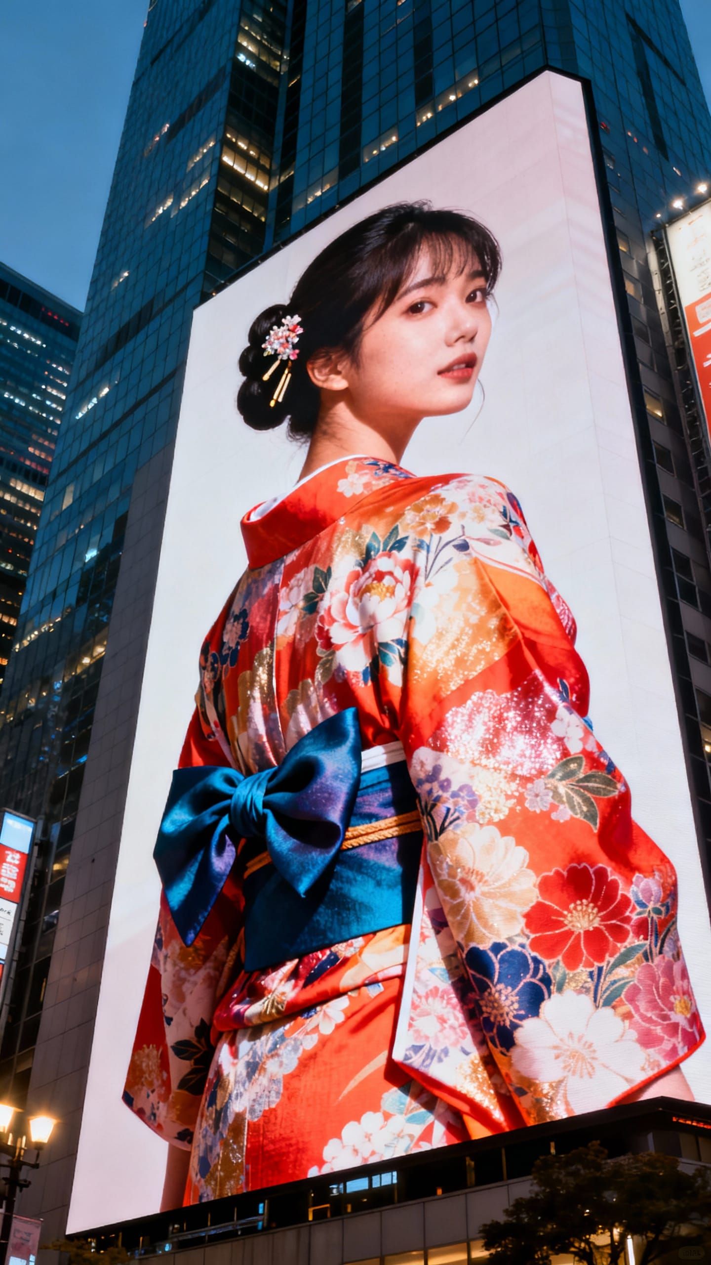 Giant Billboard of Woman in Kimono on Skyscraper