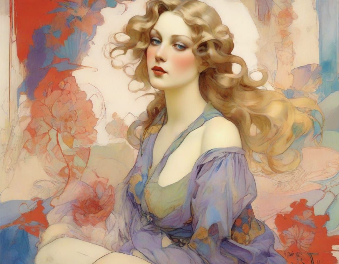 Sensual Blonde Beauty Adorned with Vibrant Hearts