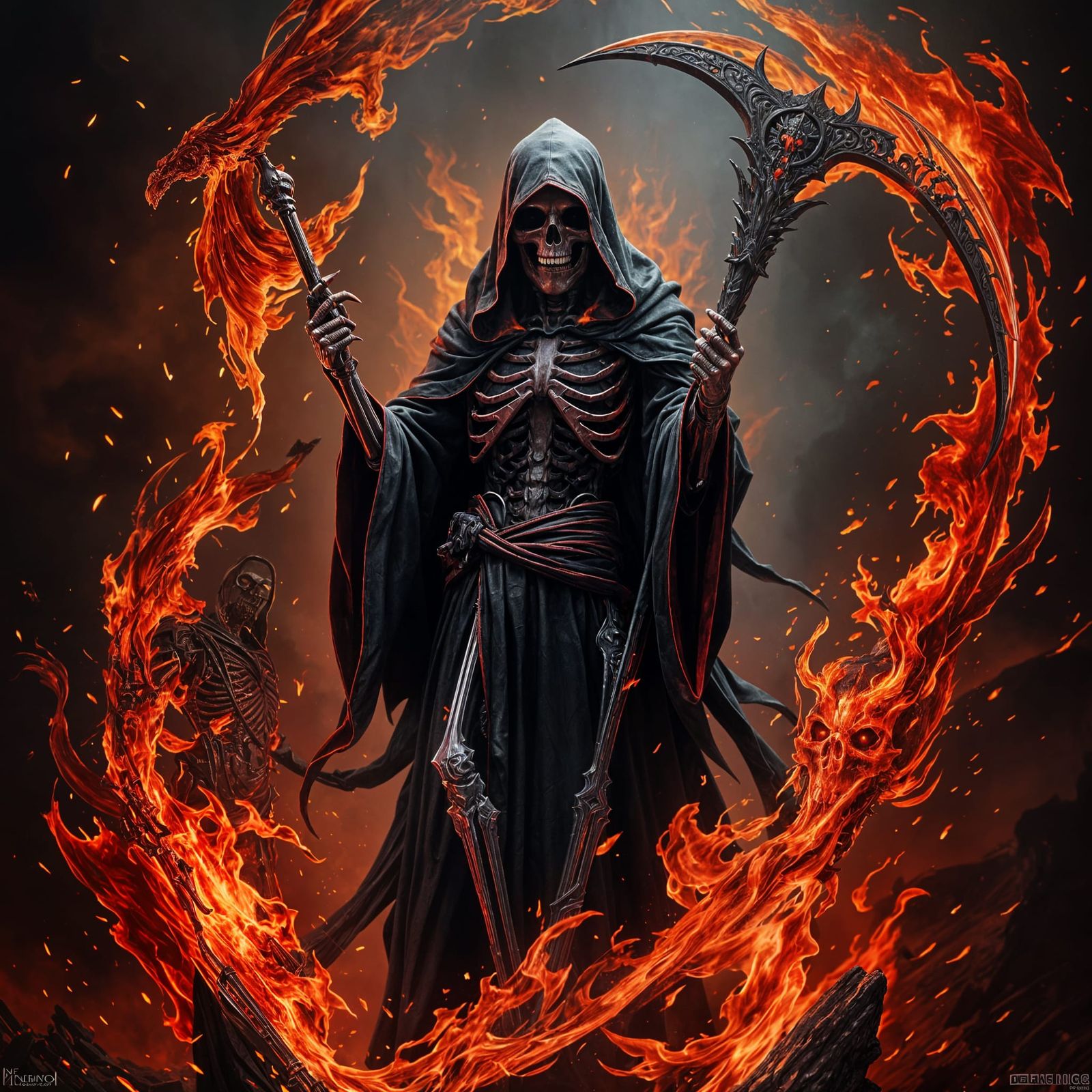 Ethereal Grim Reaper Enveloped in Blazing Inferno