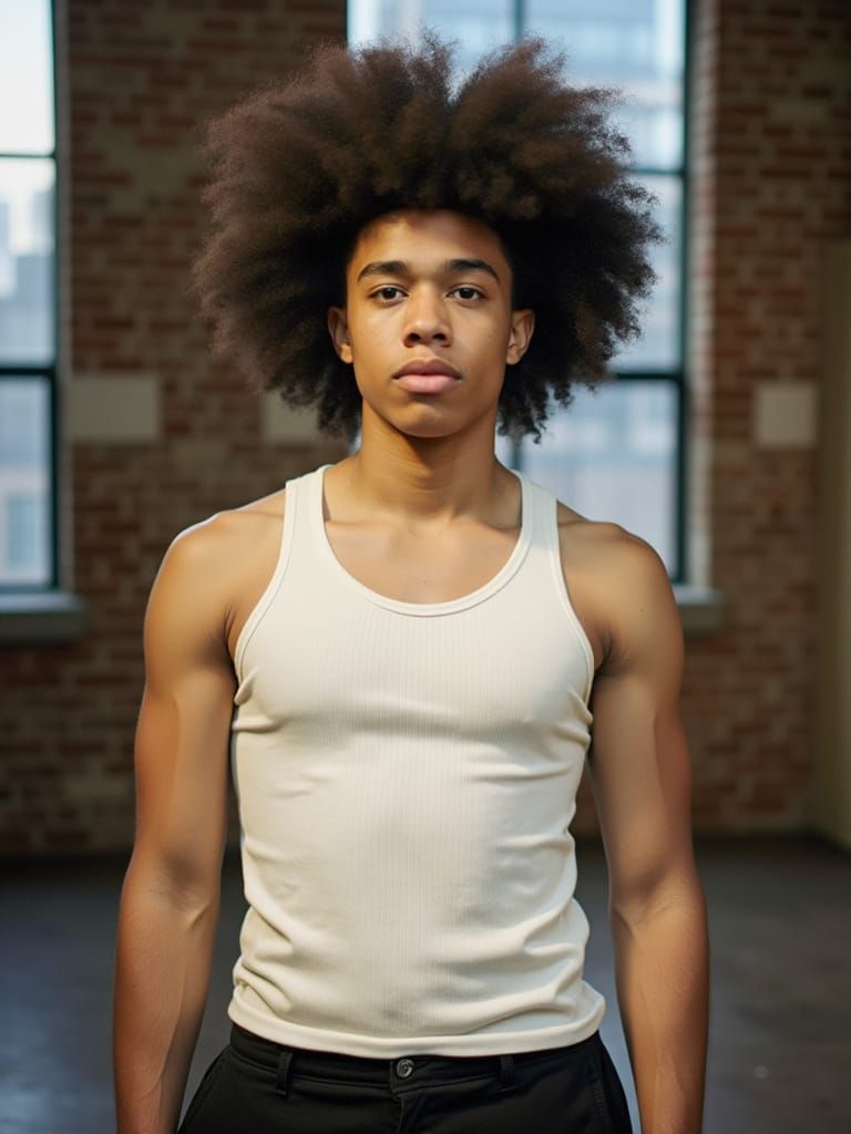 Cinematic Portrait of Young Man with Afro