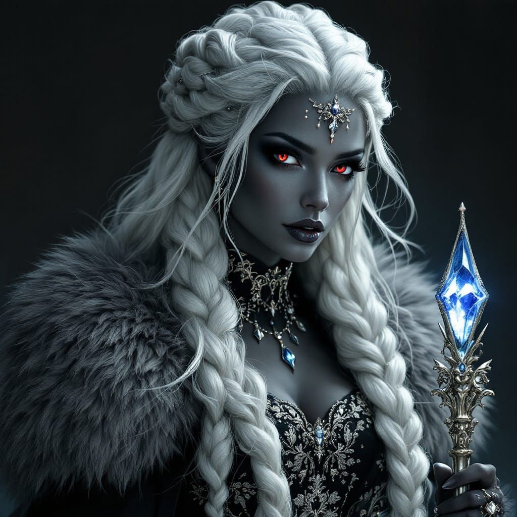 A gorgeous woman with sharp features and an ample bosom. Her...