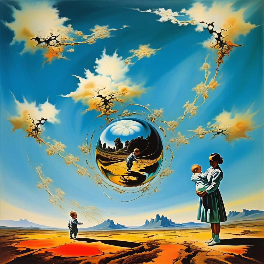 Surreal Landscape with Elastic Flora and Metallic Sky