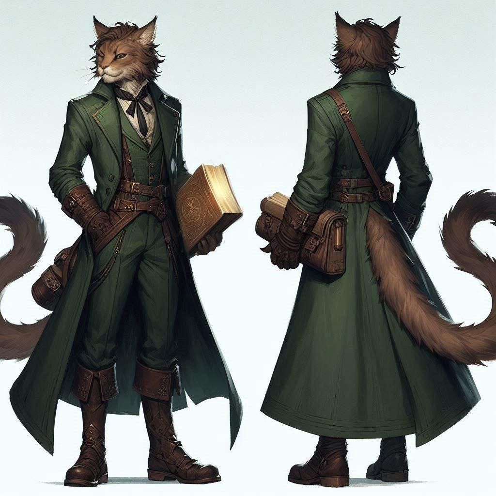 Catfolk Mage in Formal Robes with Grimoire