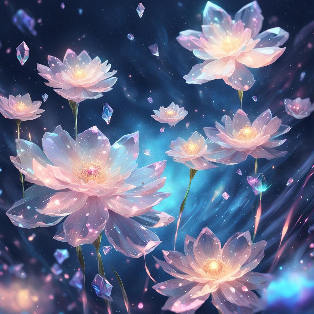 Crystal Flowers in Space: Anime Concept Art