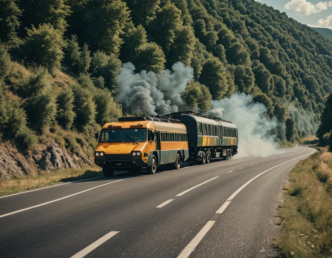 Lamborghini Steam Train Bus Concept on French Motorway