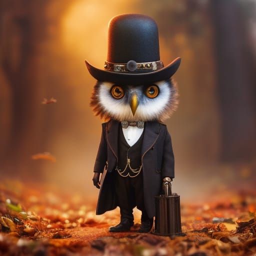Steampunk Owl Portrait in London Street