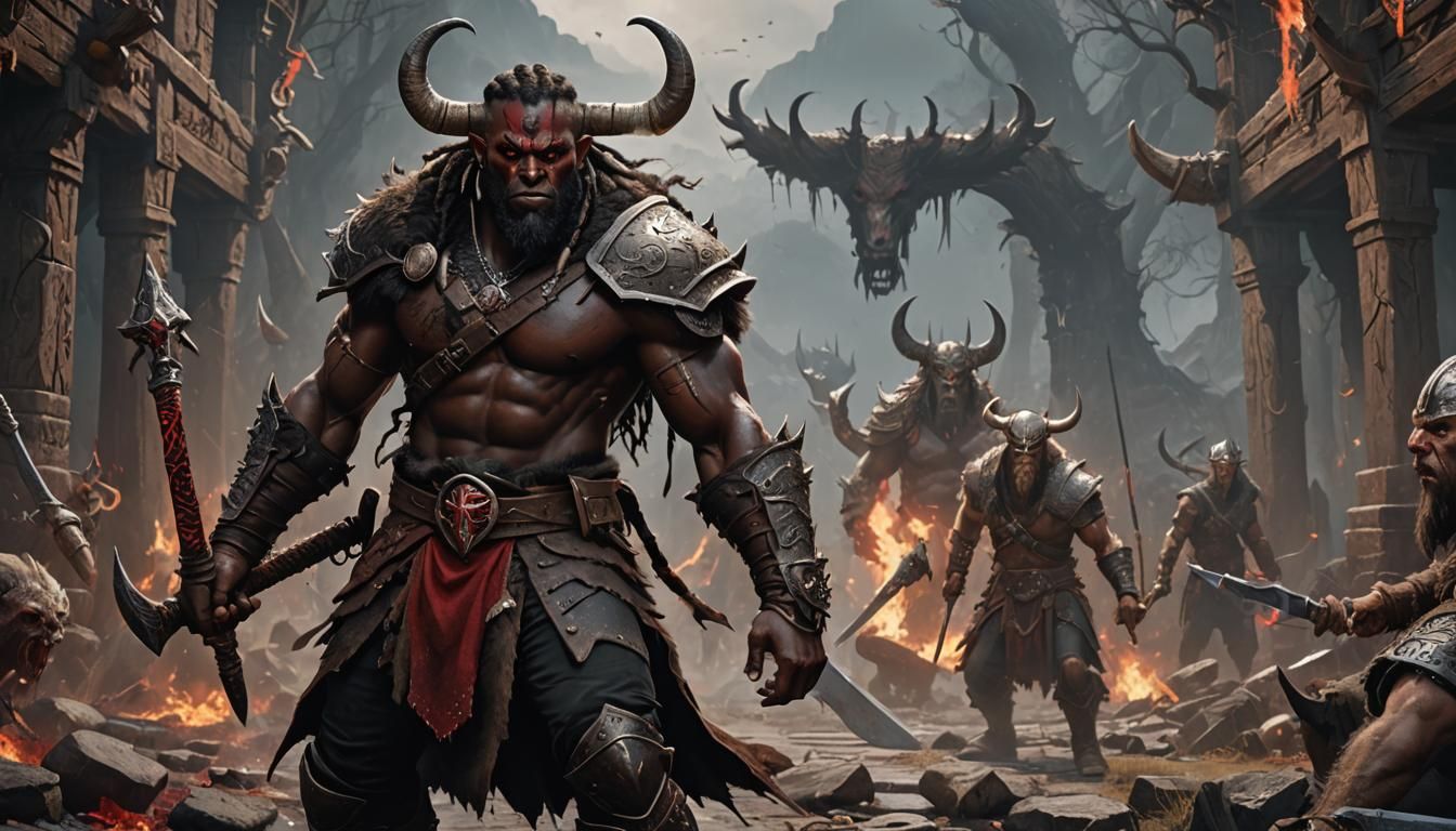 Tiefling Barbarian Viking Berserker with Sword
