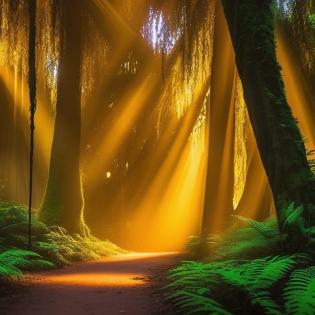 Enchanted Mystic Forest with Gigantic Trees