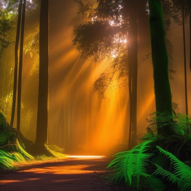 Enchanted Mystic Forest with Glittering Light