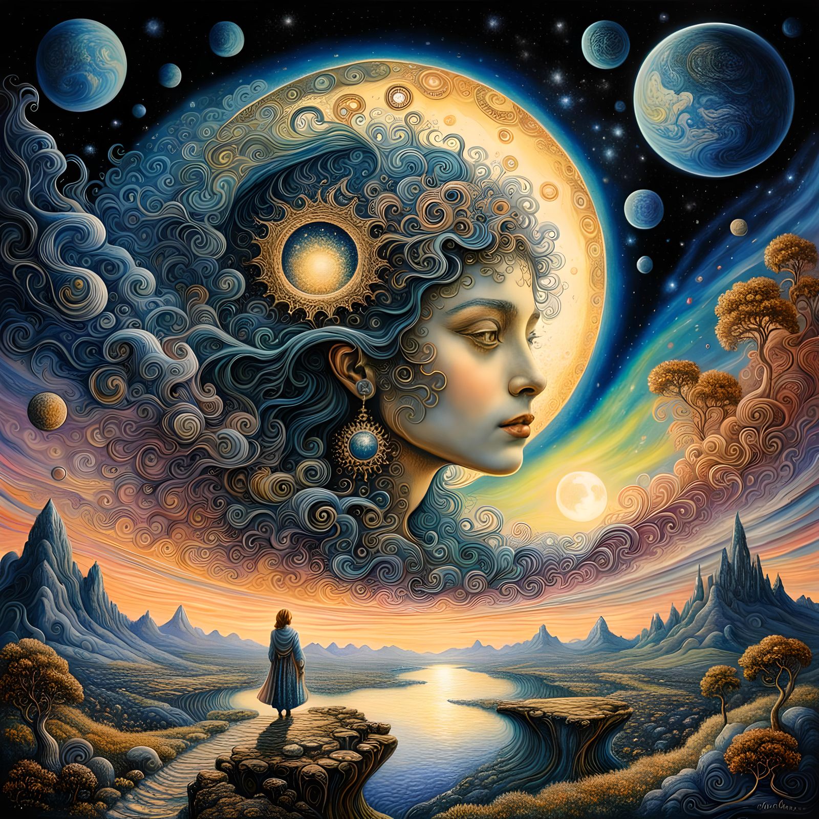 Gothic Moonscape in Hyperrealistic Ink Painting