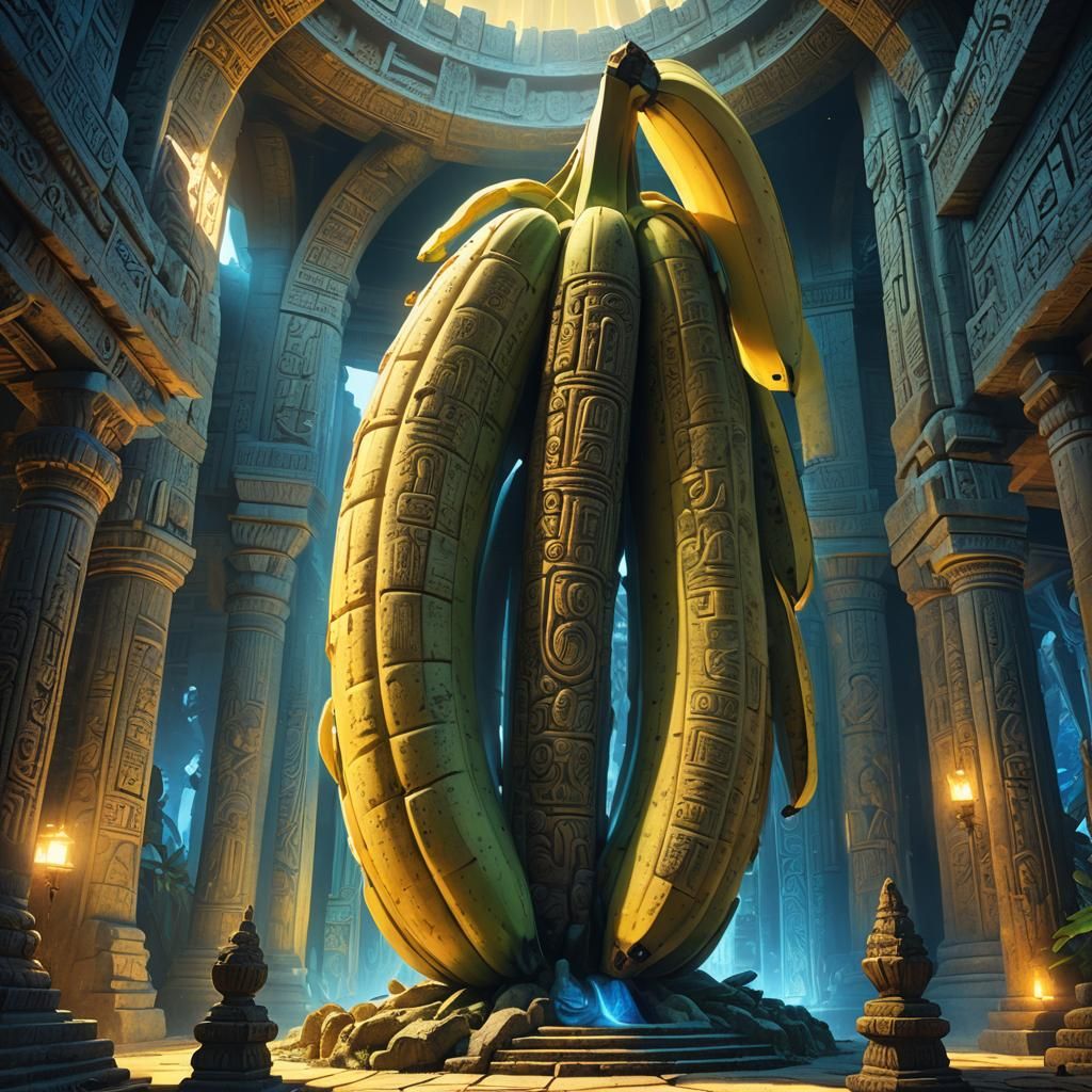 Mystical Temple of the Glowing Banana: Fantasy Art