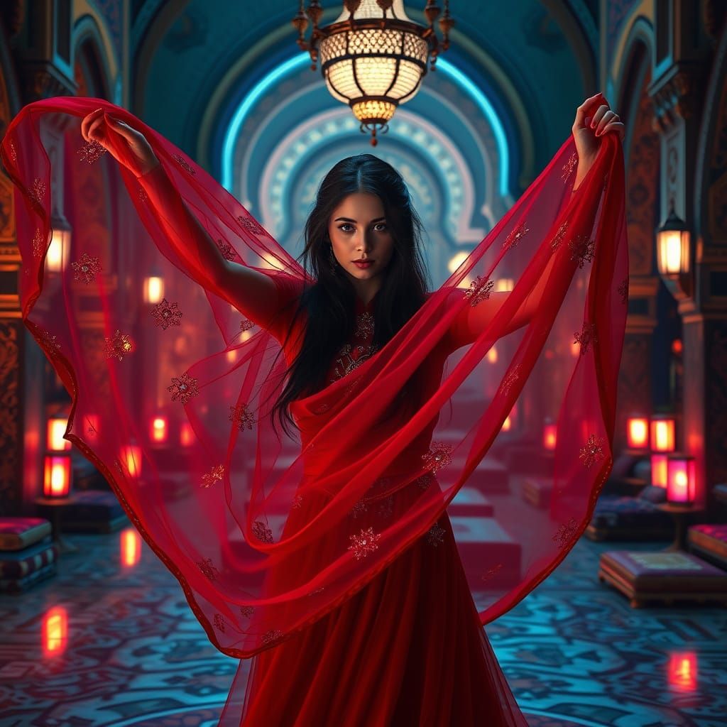 Cyberpunk Arabian Nights Dancer with Neon Glow