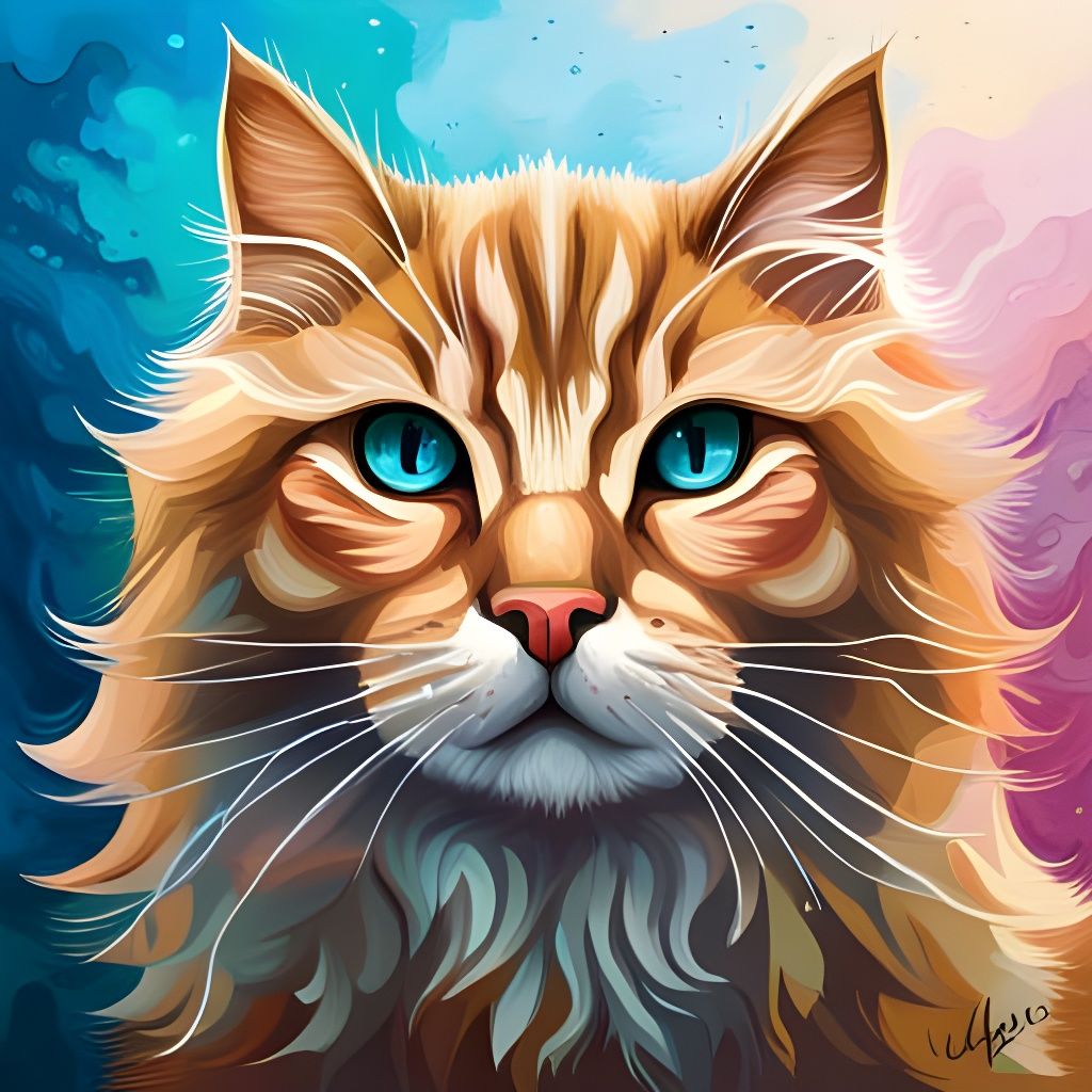 Colorful Graffiti Art Cat with Long Hair