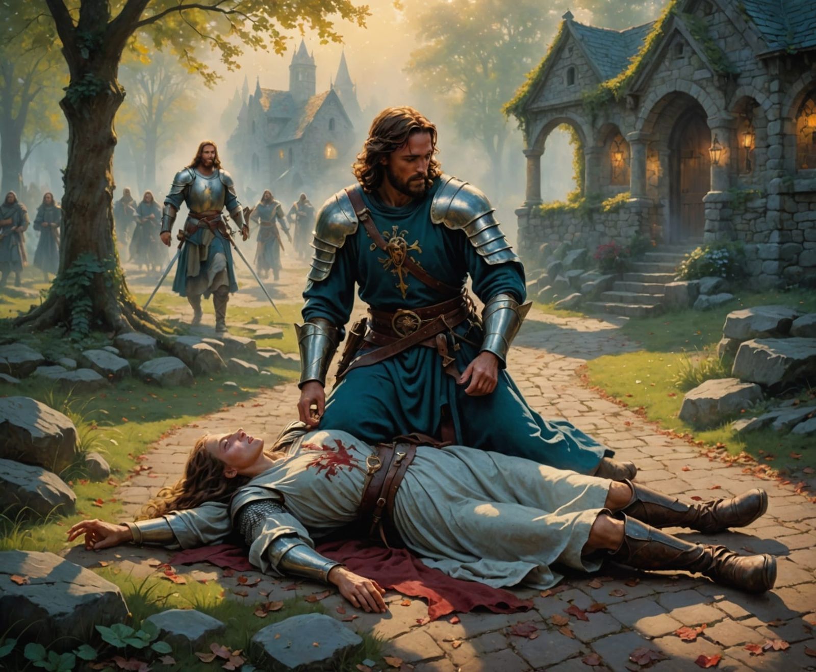 Jesus and Knight in Ethereal Fantasy Style