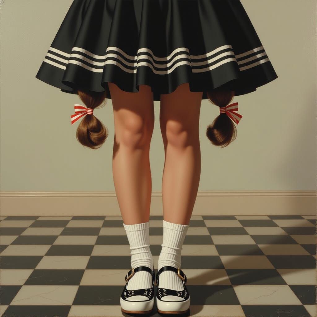 She is five foot, three inches.Dressed to go to a 1950s sock...