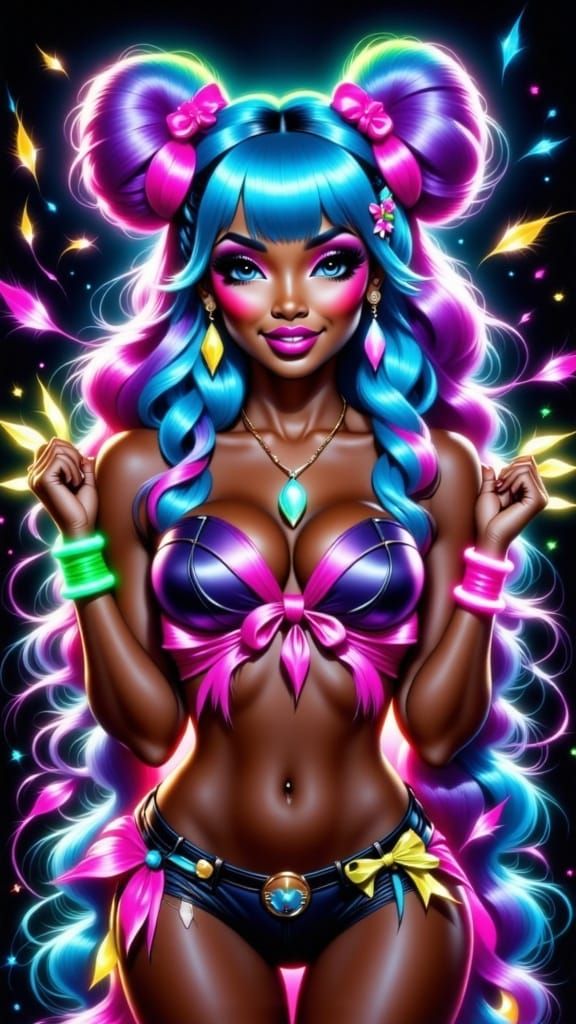 Whimsical Neon Rave Woman with Pink and Blue Hair