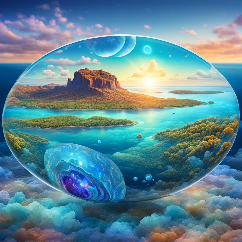 Australian Landscape in Glass Oval, Astral Illustration