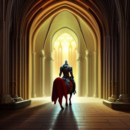 Knight Emerges from Magic Portal in Cathedral