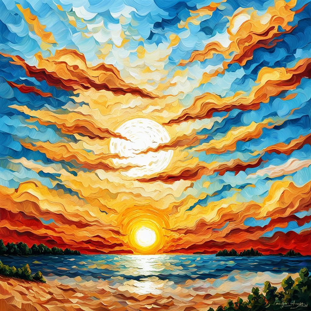 Sun-Kissed Sky in Impasto Style