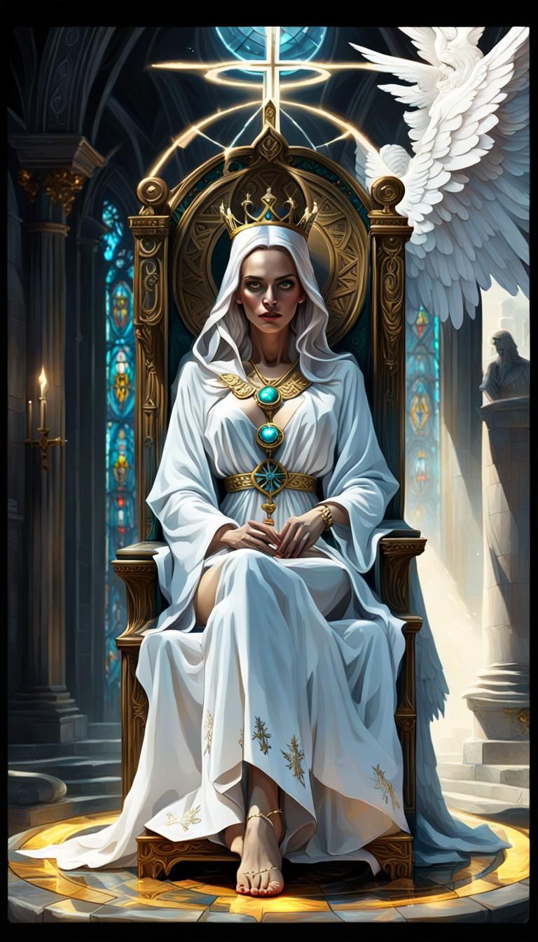 Angel High Priestess Tarot Card in Dark Fantasy Style