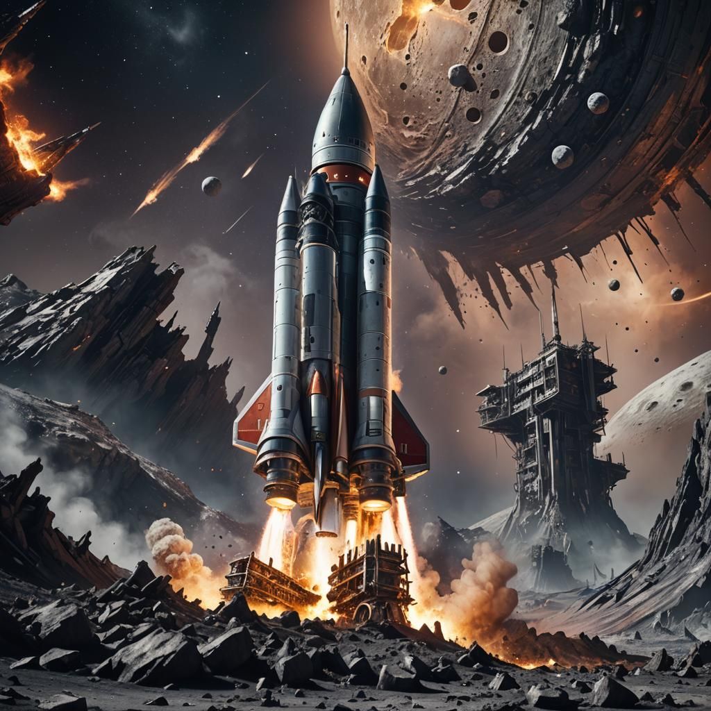Rocket Crash on the Moon: Detailed Matte Painting