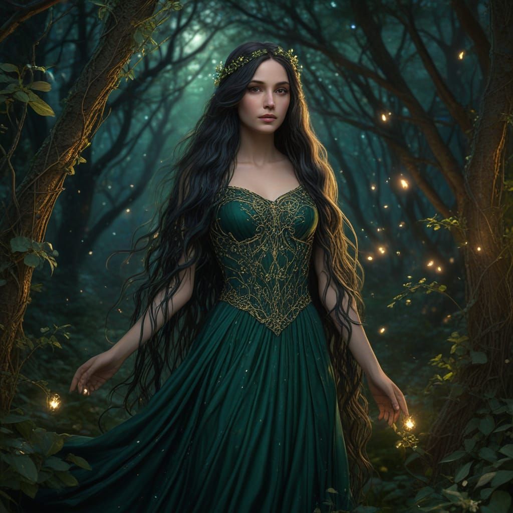 Mystical Goddess in a Hidden Grove at Twilight
