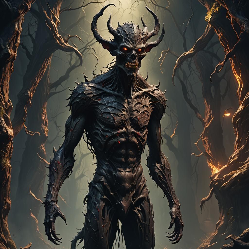 Hyperrealistic Portrait of a Shadowy Demonic Creature