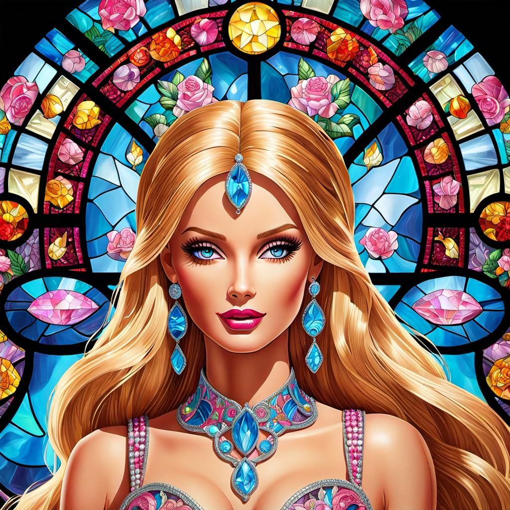 Barbie Movie Poster in Stained Glass Mosaic Art
