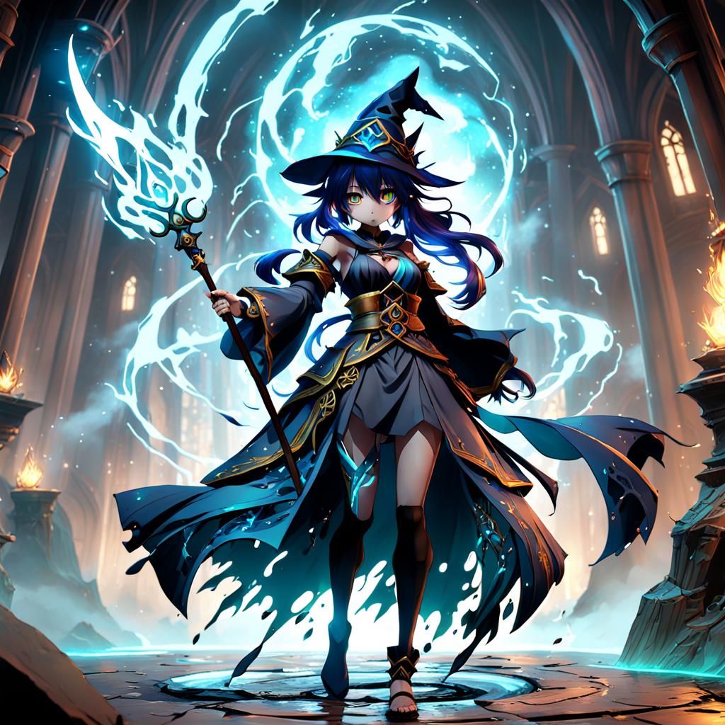 Anime Girl Shadow Wizard in Detailed Matte Painting