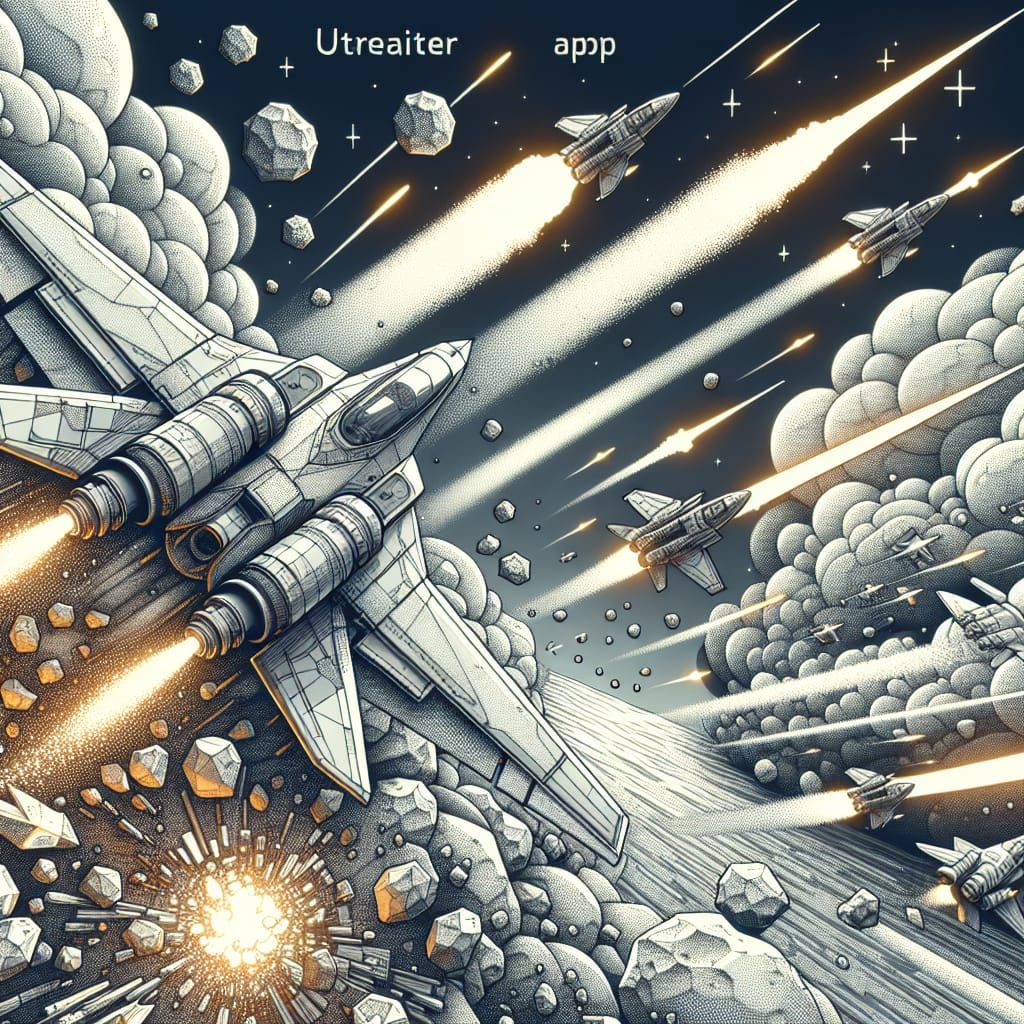 Dynamic App Logo Design: Space Combat in Asteroid Field