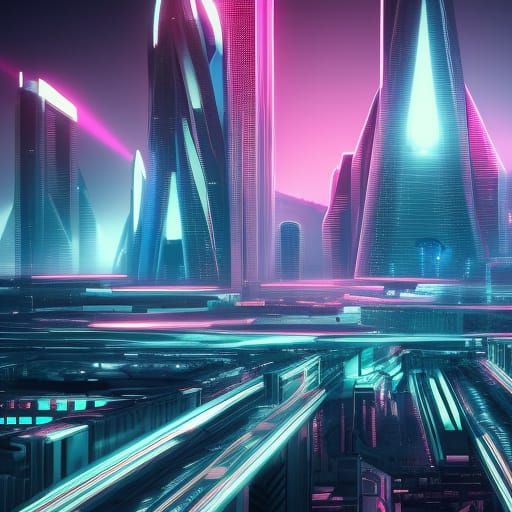 Futuristic Cityscape in Synthwave Style