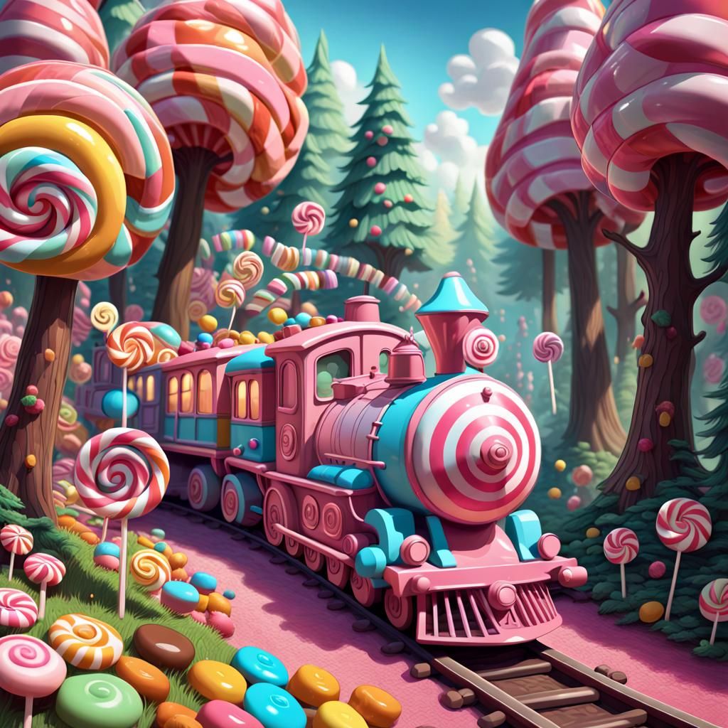 Candy train goes through a candy forest