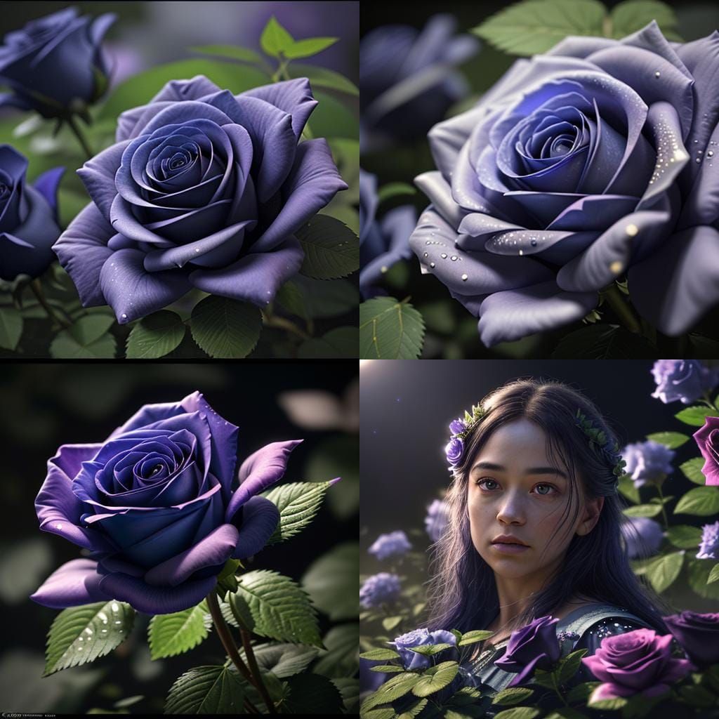 Enchanting Indigo Roses in Moonlit Garden: Ultra-Realistic