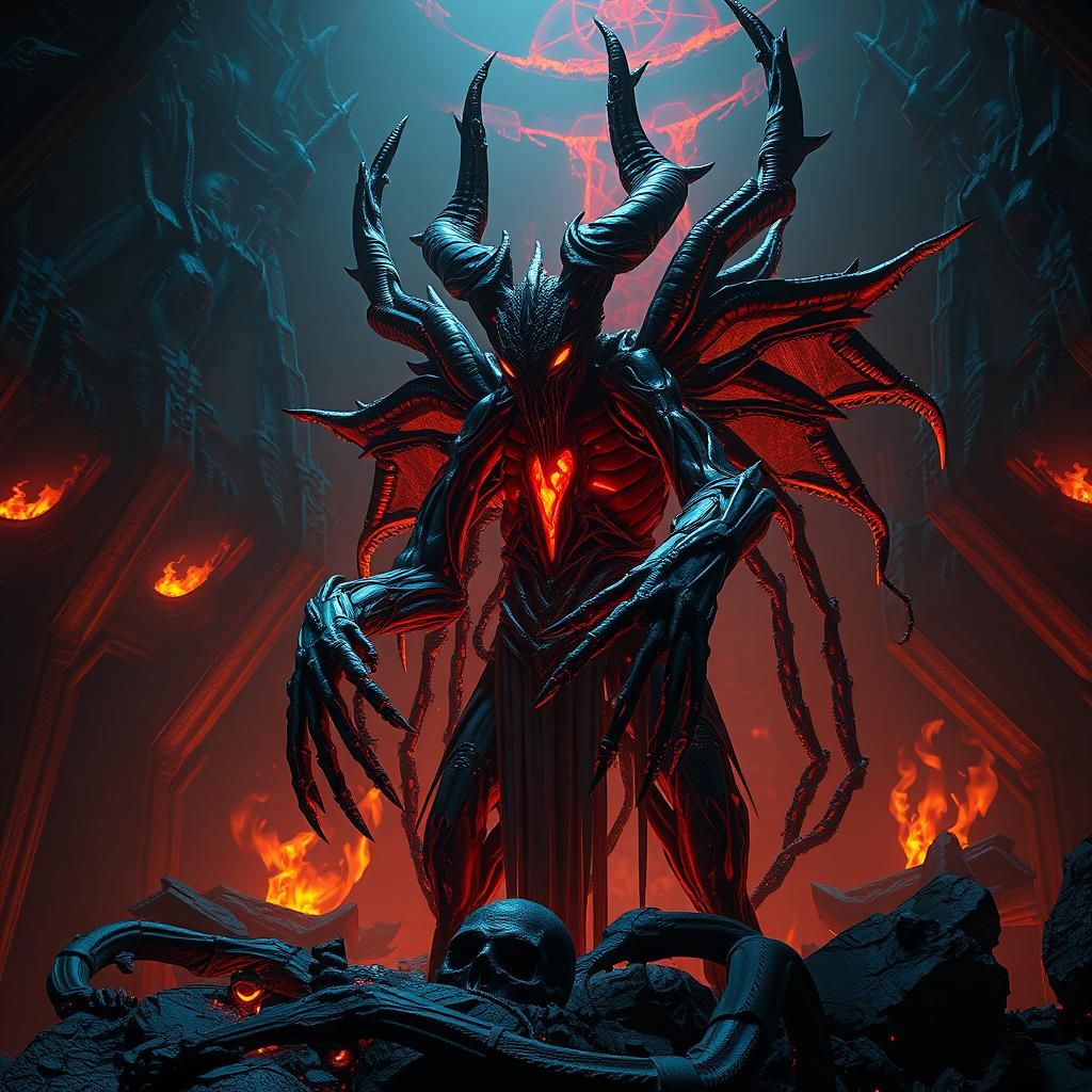 Nightmarish Biomechanical Realm in Dark Fantasy Style