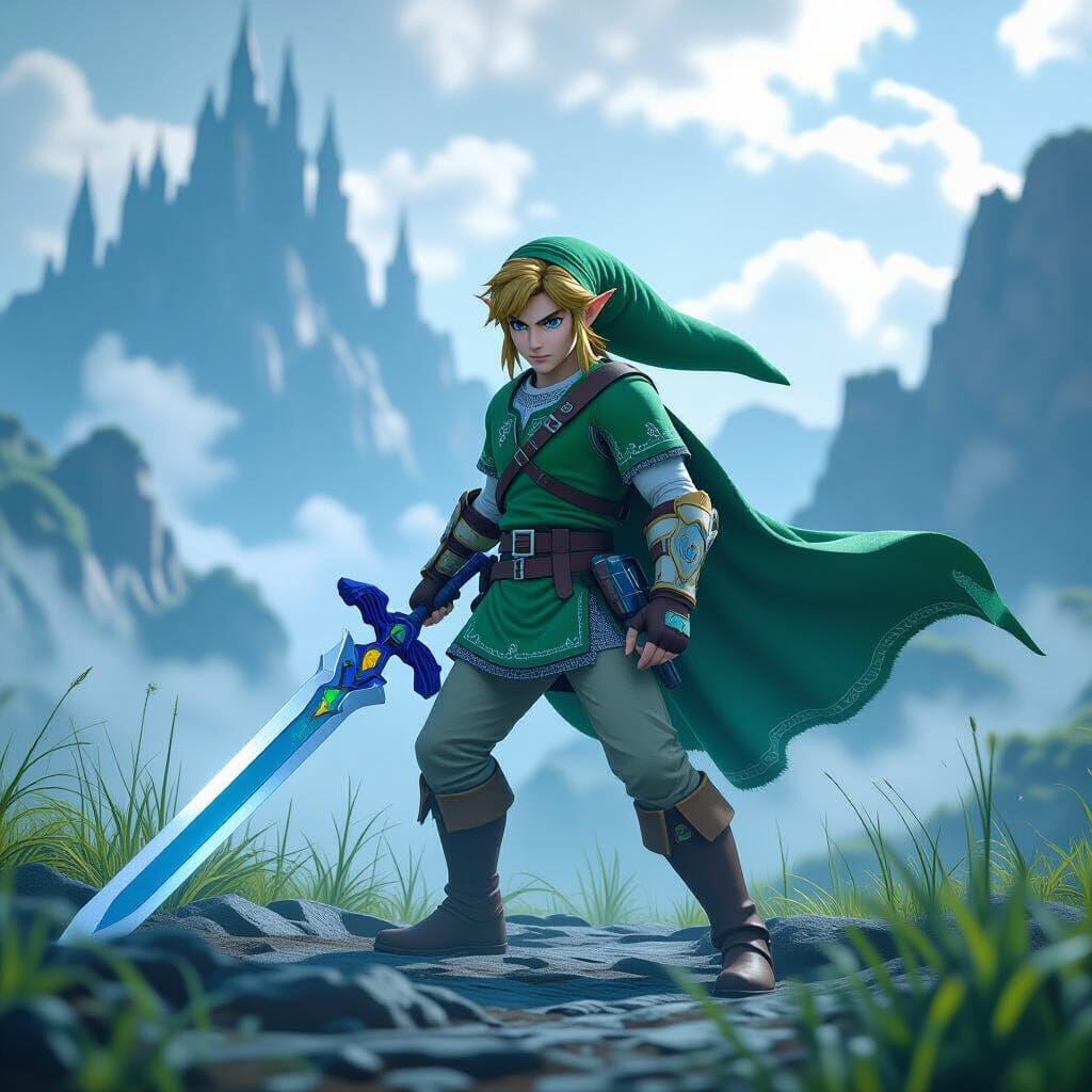 Link with Master Sword in Hyrule, Fantasy Concept Art