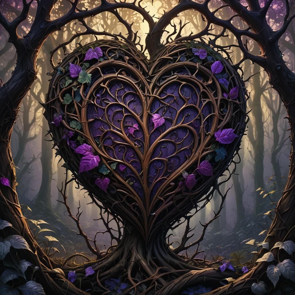Mystical Wooden Heart in Dark Fantasy Style