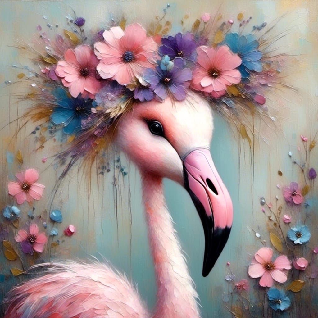 Whimsical Pink Flamingo with Flowers
