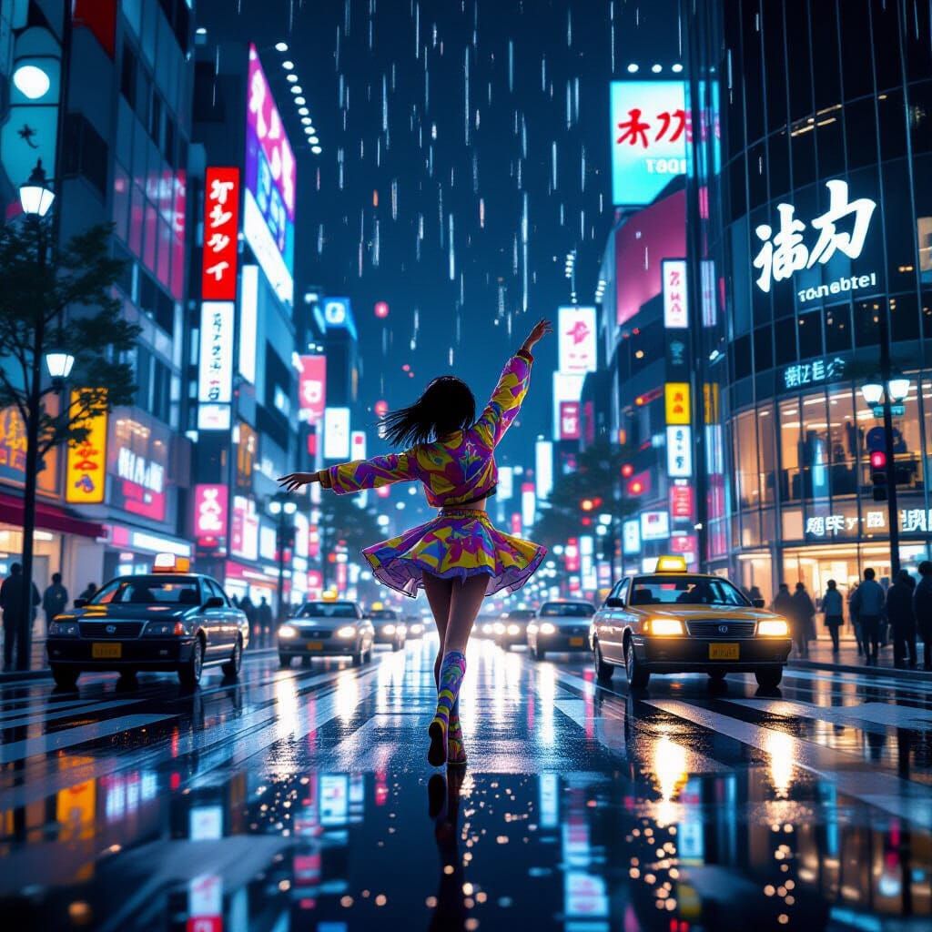 Tokyo Night Street Dance in a Realistic Style
