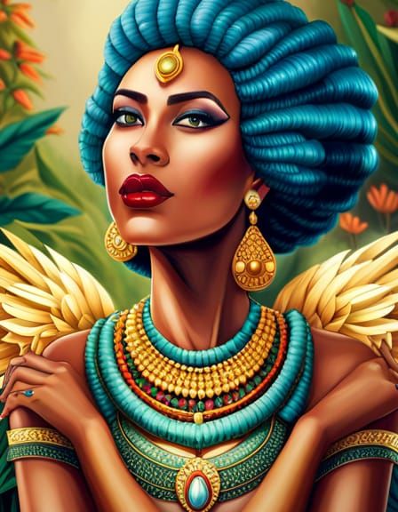 Egyptian Queen on Throne: Digital Art Masterpiece