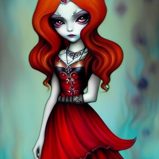 Beautiful Red-Haired Gypsy Woman in Watercolor Style