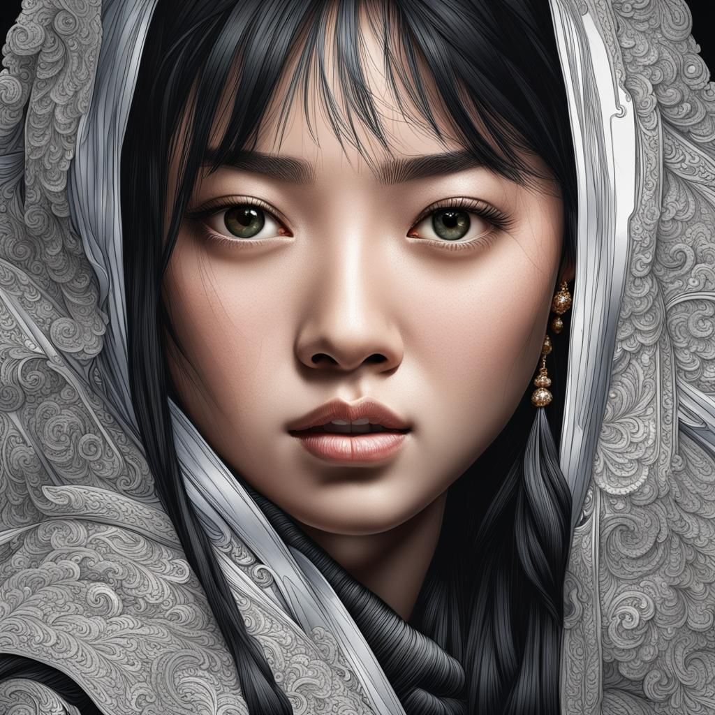 Hyperrealistic Portrait of an Asian Woman's Face
