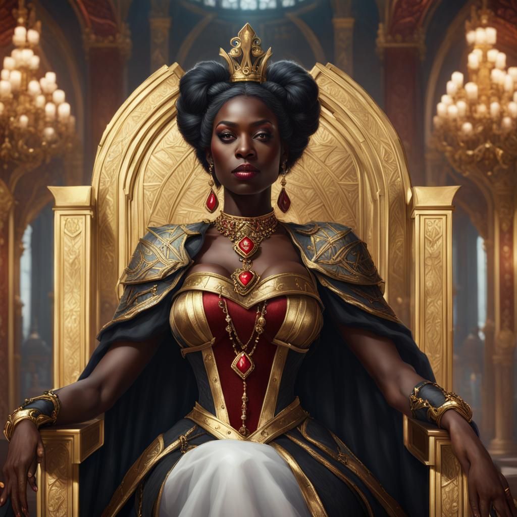 Black Queen in Golden Throne Room Portrait