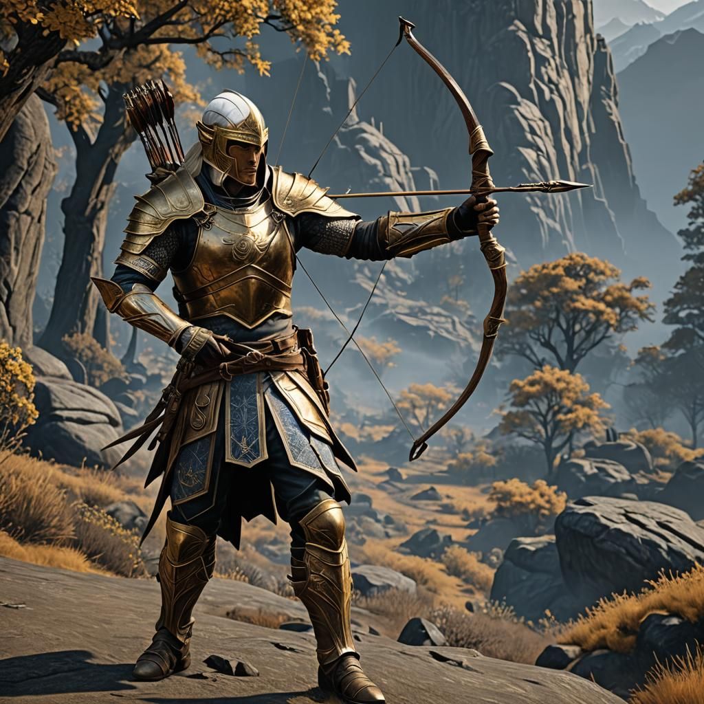 Armored Skyrim Archer with Golden Mask Digital Art