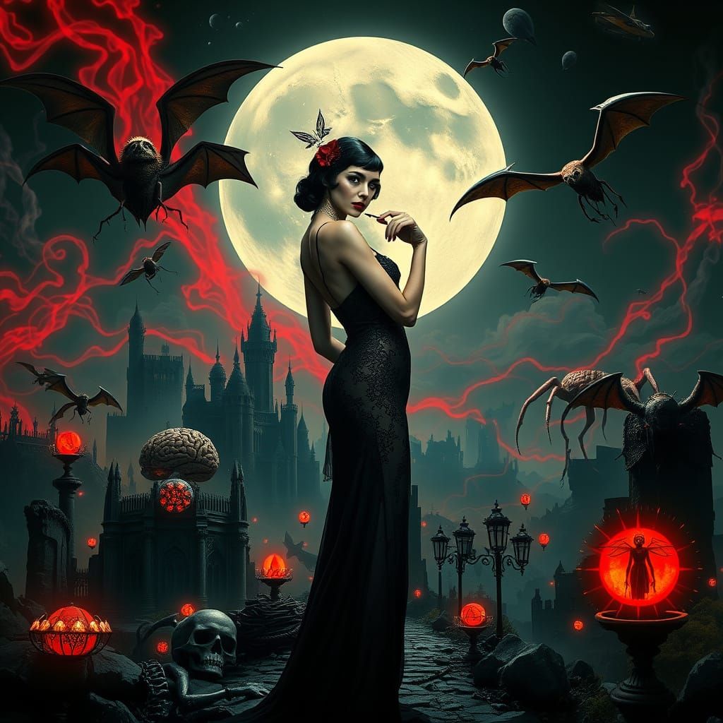 Vampire Flapper in Surreal Dreamscape
