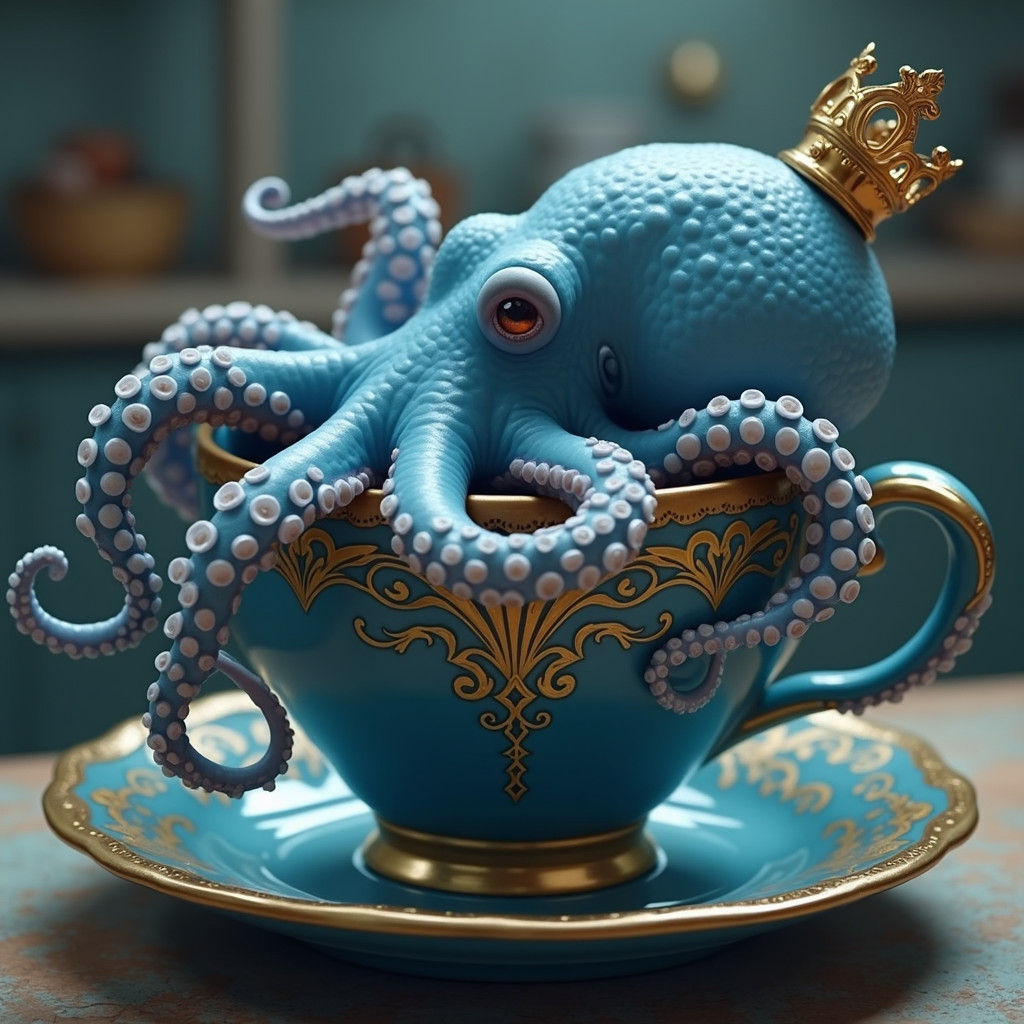 Whimsical Octopus in Royal Teacup