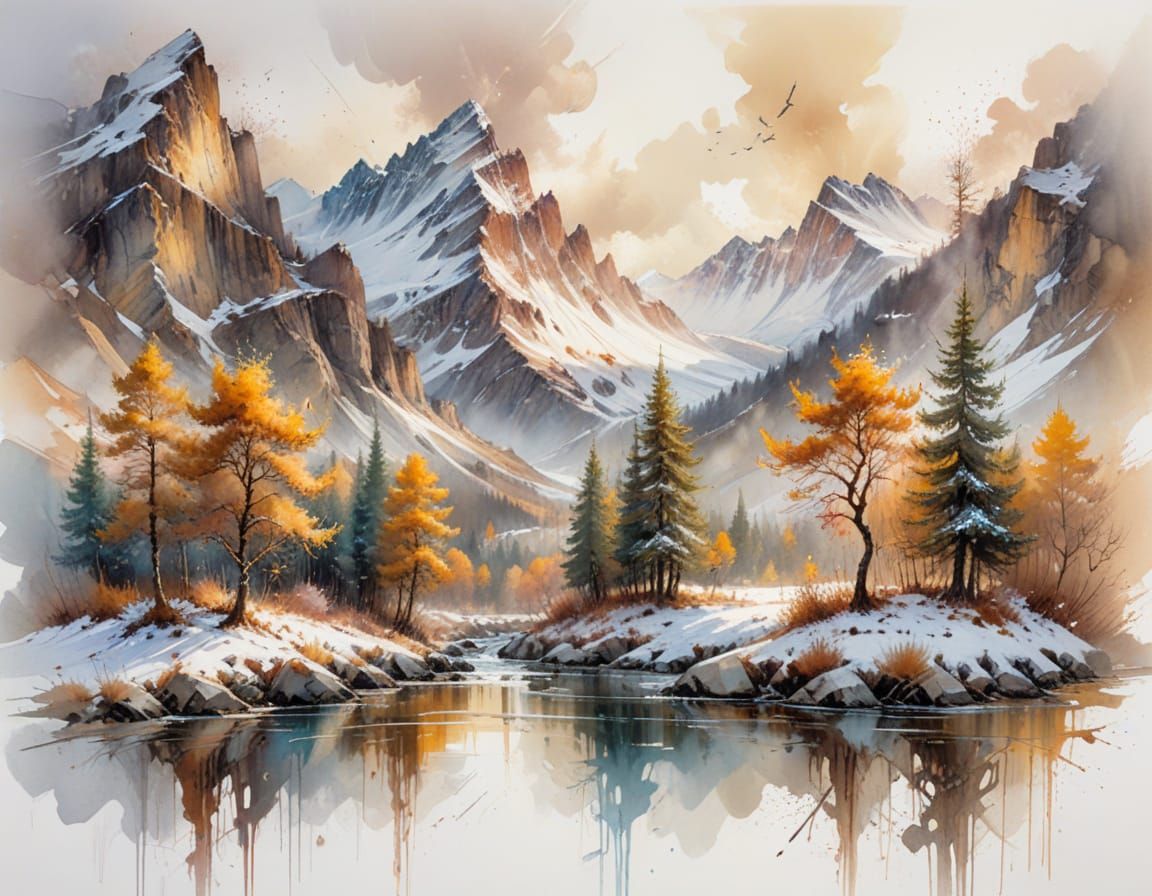 Impressionist Mountain Valley at Autumn's End