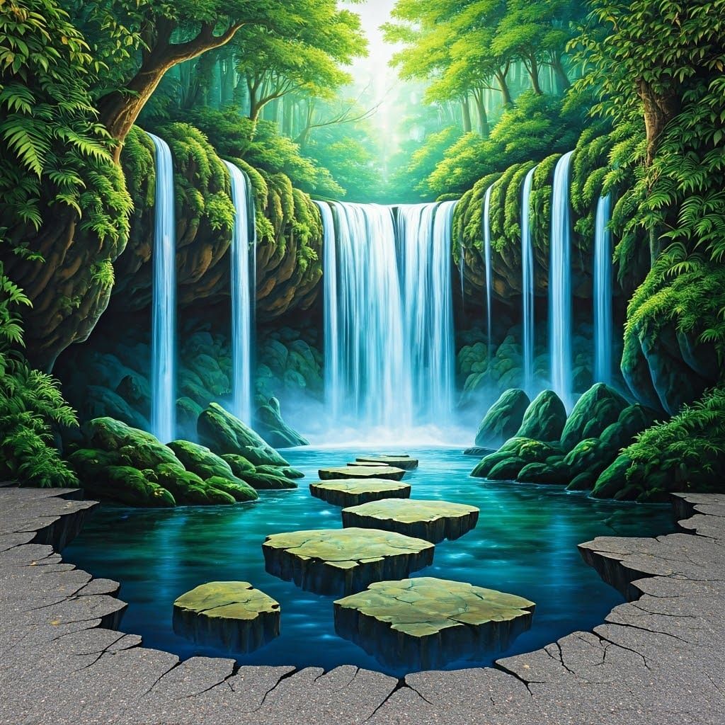 Cascading Waterfall 3D Street Art Illusion