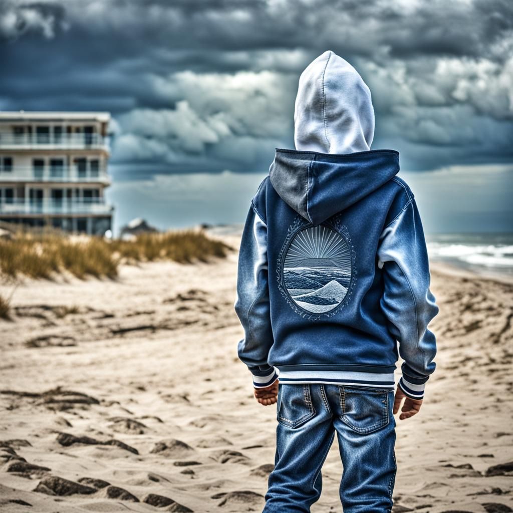 Boy with Wolf Grey Jordans at the Beach